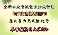 全新公众号流量主分成计划，每天复制粘贴即可，原创暴力起号无风险，单号轻松日入600+（揭秘）