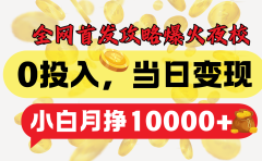 全网首发！爆火夜校，0投入，当日变现，小白轻松月入1w+