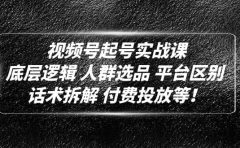 视频号起号实战课：底层逻辑 人群选品 平台区别 话术拆解 付费投放等