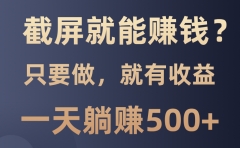 截屏就能赚钱？0门槛，只要做，100%有收益的一个项目，一天躺赚500+
