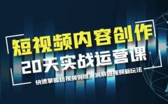 短视频内容创作20天实战运营课，快速掌握短视频领域，洞察短视频新玩法