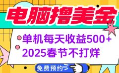 电脑撸美金单机每天收益500+，2025春节不打烊