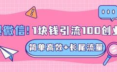 低成本高回报，1块钱引流100个精准创业粉，简单高效+长尾流量，单人单日引流500+创业粉，加爆你的微信