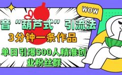 抖音“葫芦式"引流法，三分钟一条作品，单日引爆抖音500人精准创业粉丝群