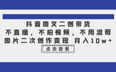 抖音图文二创带货，不直播，不拍视频，不用混剪，图片二次创作变现 月入10w