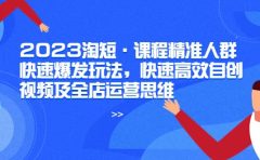 2023淘短·课程精准人群快速爆发玩法,快速高效自创视频及全店运营思维