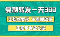 复制转发一天300+，正规平台放心做，不看播放量，无粉丝要求，随时随地赚收益