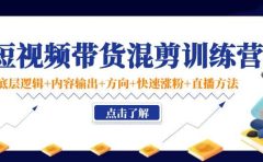 短视频带货混剪训练营：底层逻辑+内容输出+方向+快速涨粉+直播方法！