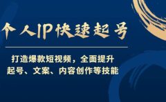 个人IP快速起号，打造爆款短视频，全面提升起号、文案、内容创作等技能