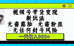 视频号带货变现新玩法，无需露脸，无需粉丝，无任何封号风险，一天收入800+
