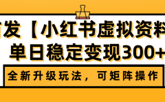 首发【小红书虚拟资料】全新升级玩法，可矩阵操作，单日稳定变现300+
