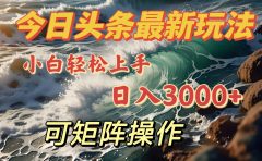 今日头条最新玩法，小白轻松上手，日入3000＋，可矩阵操作