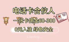 号卡合伙人，小白入门项目，一张卡佣金60-300 绿色安全