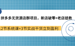 拼多多无货源店群项目,新店破零+老店拯救 12节系统课+3节实战干货立刻盈利
