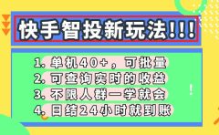 快手智投新玩法，单机日入40+，可批量，可查询实时收益，收益日结24小时到账，零门槛