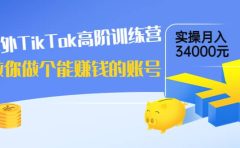 海外TikTok高阶训练营：教你做个能赚钱的账号，实操月入34000元！