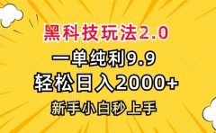 黑科技玩法2.0，一单9.9，轻松日入2000+，新手小白秒上手