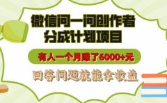 微信问一问创作者分成计划项目，有人一个月赚了6000+元，回答问题就能拿收益