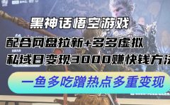 黑神话悟空游戏配合网盘拉新+多多虚拟+私域日变现3000+赚快钱方法。...