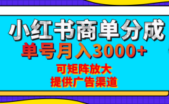 小红书商单分成计划，每天5分钟，有人单号月入3000+，可矩阵放大，长期稳定的蓝海项目
