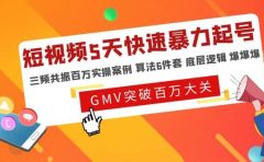短视频5天快速暴力起号，三频共振百万实操案例 算法6件套 底层逻辑 爆爆爆