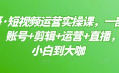 短视频运营实操课，一部手机，账号+剪辑+运营+直播，从小白到大咖