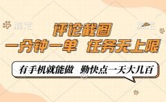 评论截图，0.5元一单，一分钟一单，有手机就能做，任务无上限，勤快点一天大几百