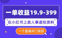 一单收益19.9-399，一个蓝海冷门项目，在小红书上卖人事虚拟资料