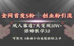 全网首发s粉加创业粉引流变现，成人用品赛道7天变现10w+保姆教学3.0
