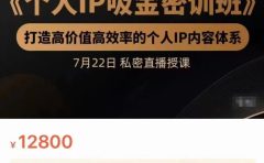 个人IP吸金密训班,打造高价值高效率的个人IP内容体系(价值12800元)