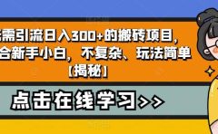 无需引流日入300+的搬砖项目，适合新手小白，不复杂、玩法简单【揭秘】