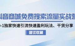 抖音商城免费搜索流量实战营：0-1独家快速引流快速盈利玩法、干货分享