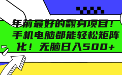 年前最好的翻身项目！手机电脑都能轻松矩阵化！无脑日入500+