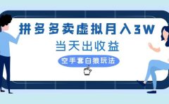 拼多多虚拟项目，单人月入3W+，实操落地项目