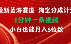 最新蓝海项目淘宝分成计划1分钟1条视频小白也能月入五位数