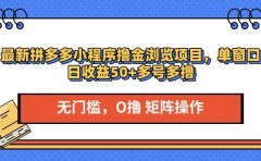 最新拼多多小程序撸金浏览项目，单窗口日收益50+多号多撸