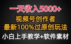 一天收入5000+，视频号创作者，最新100%原创玩法，对新人友好，小白也可.