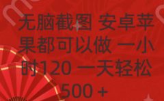 无脑截图，安卓苹果都可以做，一小时120，一天轻松500+