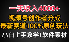 一天收入4000+，视频号创作者分成最新赛道100%原创玩法，小白也可以轻松上手