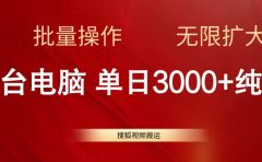 搜狐视频搬运，一台电脑单日3000+，批量操作，可无限扩大