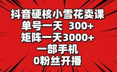 抖音硬核小雪花卖课，单号一天300+，矩阵一天3000+，一部手机0粉丝开播