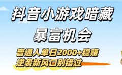 抖音小游戏暗藏暴富机会！普通人单日2000+稳赚，逆袭新风口别错过