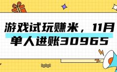 热门副业,游戏试玩赚米,11月单人进账30965,简单稳定!