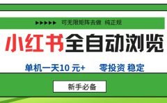 小红书全自动浏览项目， 零投资，全程手机去跑，单账号一天10元+，可无限矩阵去做