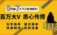 影视解说7天速成法：百万大V 悉心传授，快速制做 获取流量