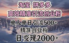 淘宝拼多多高效精准引流创业粉，单人单日引流500＋创业粉，日变现2000＋