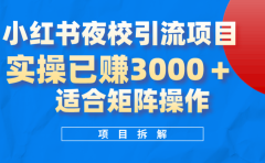 小红书夜校引流变现项目，实操日赚3000+，适合矩阵放大操作