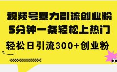 视频号暴力引流创业粉,5分钟一条轻松上热门,轻松日引流300+创业粉