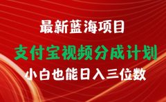 最新蓝海项目 支付宝视频频分成计划 小白也能日入三位数