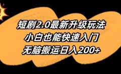 短剧2.0最新升级玩法，小白也能快速入门，无脑搬运日入200+